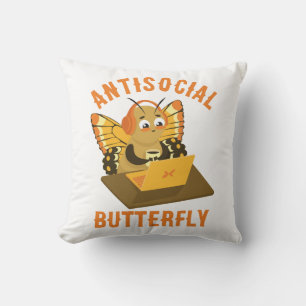 Cute Introvert Aesthetic Antisocial Butterfly Throw Pillow