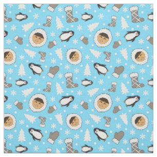 Cute Inuit Alaska Eskimo Children Christmas Print Fabric