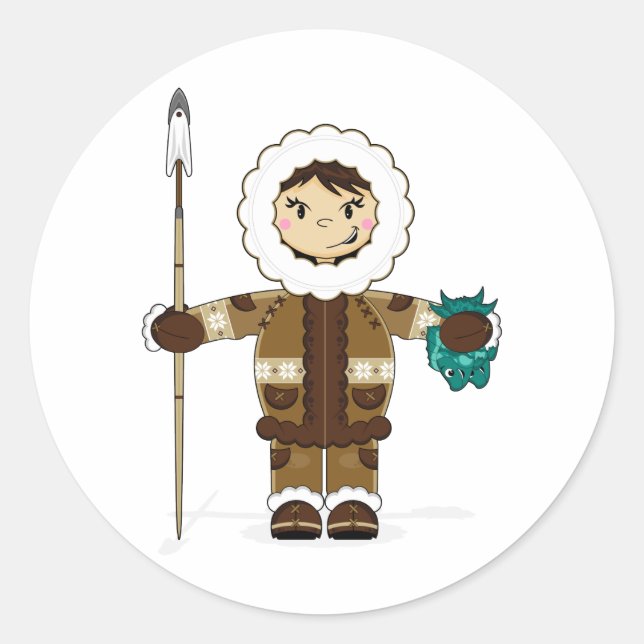 Cute Inuit Fisherman Sticker (Front)