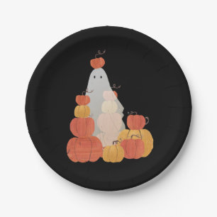Cute Invisible Halloween Pumpkin Ghost Black Paper Plate