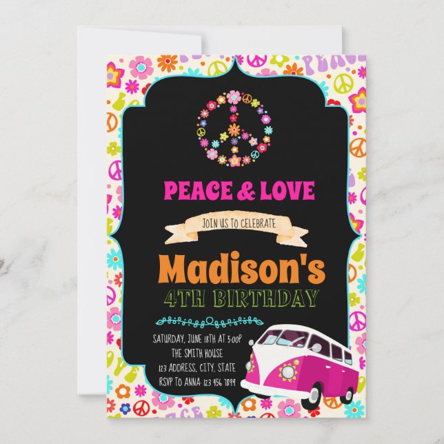 Cute invitation hippie (Devant)