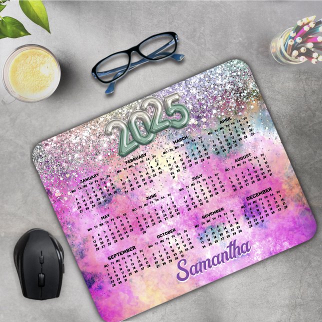 Cute iridescen silver faux glitter monogram 2025 mouse pad (Creator Uploaded)