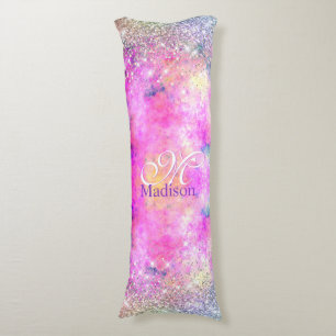 Cute iridescen silver faux glitter monogram body pillow