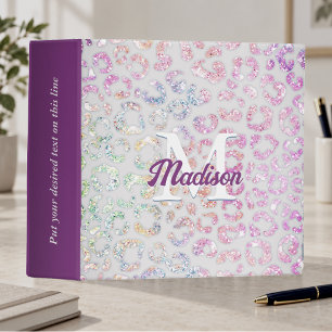 Cute iridescent Animal print glitter monogram Binder