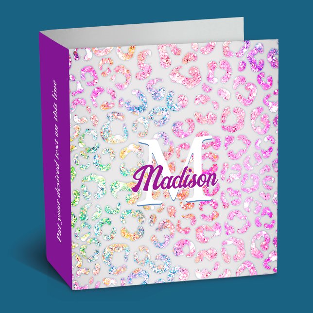 Cute iridescent Animal print glitter monogram Binder (Creator Uploaded)