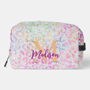 Cute iridescent Animal print glitter monogram Dopp Kit