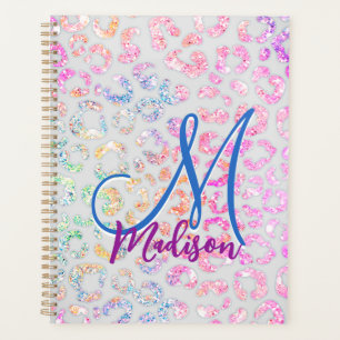 Cute iridescent Animal print glitter monogram Planner