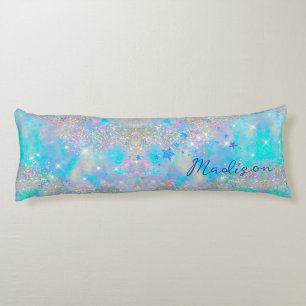 Cute iridescent blue stars glitter monogram body pillow