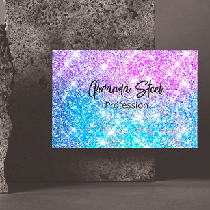 Cute iridescent colourful faux glitter monogram lu 	Magnetic business card