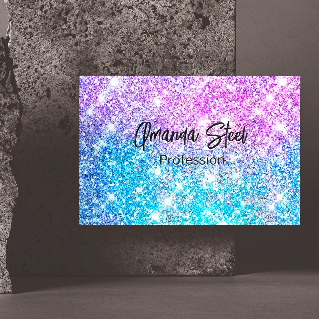 Cute iridescent colourful faux glitter monogram lu 	Magnetic business card (Creator Uploaded)