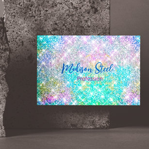 Cute iridescent colourful faux glitter monogram 	Magnetic business card
