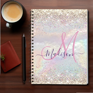 Cute iridescent faux gold glitter monogram notebook