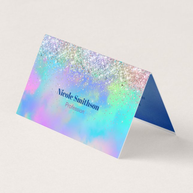 Cute iridescent holographic glitter monogram business card (Front)