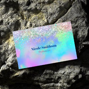 Cute iridescent holographic glitter monogram 	Magnetic business card