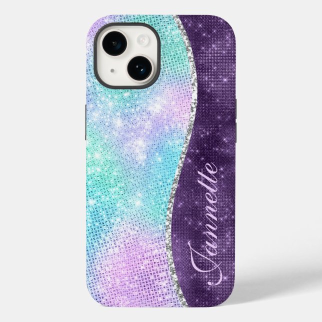 Cute Iridescent Lavender Faux Glitter Monogram Case-Mate iPhone Case (Back)