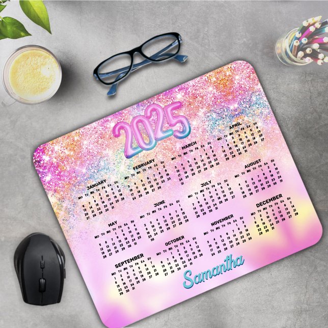 Cute iridescent pink ombre glitter monogram 2025 mouse pad (Creator Uploaded)