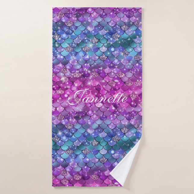 Cute Iridescent Purple Mermaid Faux Glitter Bath Towel Set (Bath Towel)