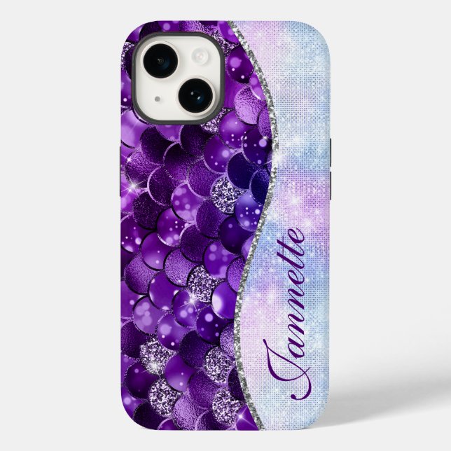 Cute Iridescent Purple Mermaid Faux Glitter Case-Mate iPhone Case (Back)
