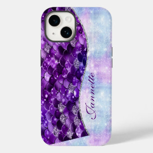 Cute Iridescent Purple Mermaid Faux Glitter iPhone 14 Case