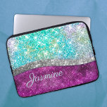 Cute iridescent purple teal faux glitter monogram laptop sleeve<br><div class="desc">Pretty chic and elegant girly silver and iridescent faux glitter in unicorn, rainbow, teal, aqua, fuchsia and green to create a special unique stylish Laptop sleeve. Add some style to your office, desk, or personal space with a Chic and stylish custom name and monogram Laptop sleeve.. personalize it with a...</div>