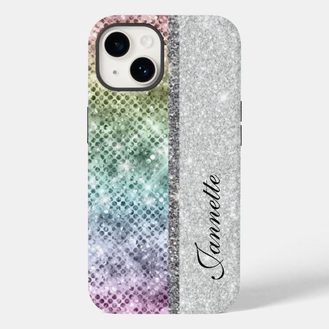 Cute Iridescent Silver Faux Glitter Monogram Case-Mate iPhone Case (Back)