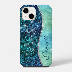 Cute Iridescent Turquoise Mermaid Faux Glitter iPhone 14 Case