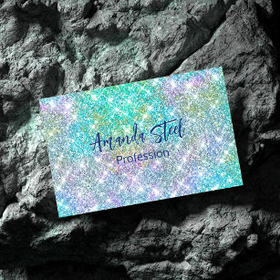 Cute iridescent unicorn blue faux glitter monogram 	Magnetic business card