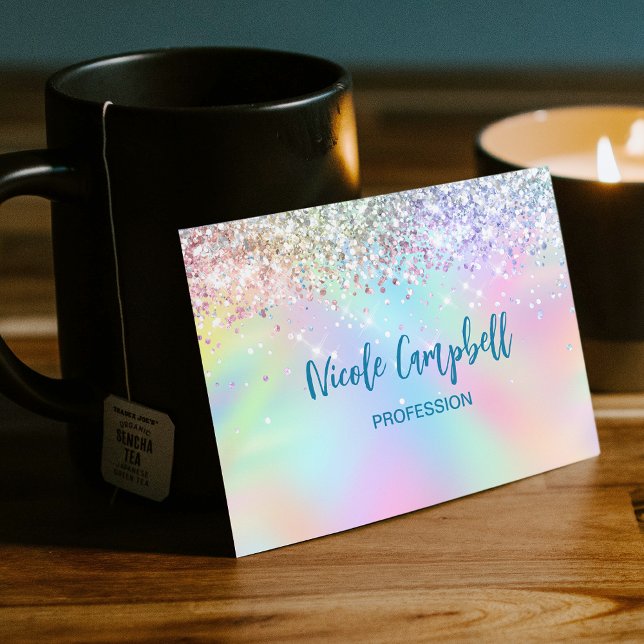 Cute iridescent unicorn faux glitter business card (Creator Uploaded)