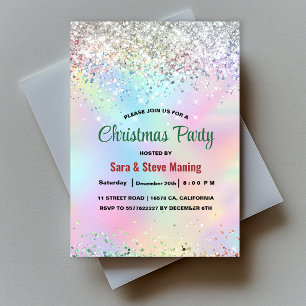 Cute iridescent unicorn faux glitter Christmas Invitation