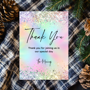 Cute iridescent unicorn faux glitter thank you  card