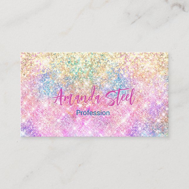Cute iridescent unicorn gold glitter appointment card (Front)