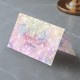 Cute iridescent unicorn gold glitter business card
