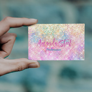 Cute iridescent unicorn gold glitter 	Magnetic business card