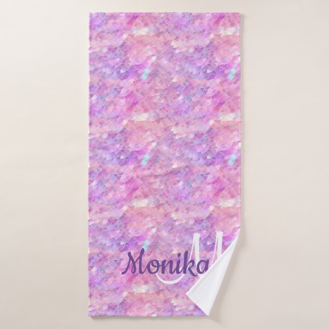 Cute Iridescent Unicorn Ombre Glitter Monogram Bath Towel Set (Bath Towel)