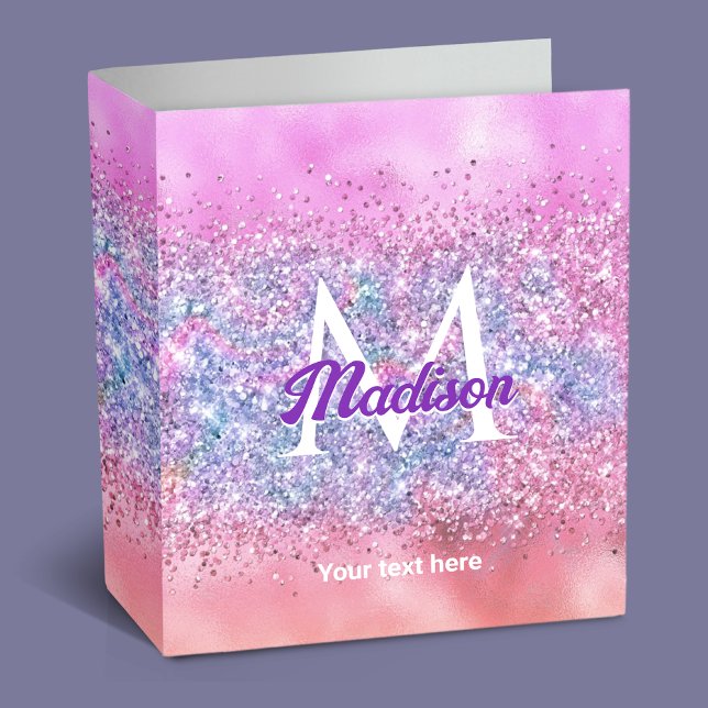 Cute iridescent unicorn ombre glitter monogram binder (Creator Uploaded)