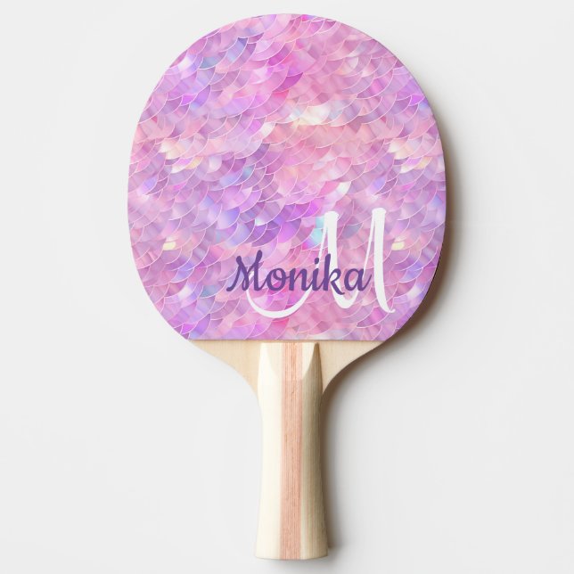 Cute Iridescent Unicorn Ombre Glitter Monogram Ping Pong Paddle (Front)