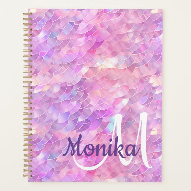 Cute Iridescent Unicorn Ombre Glitter Monogram Planner (Front)