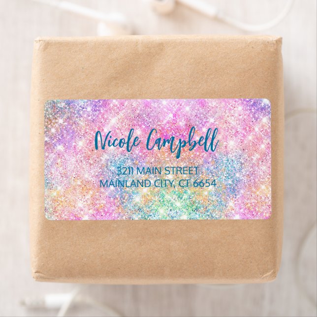Cute iridescent unicorn pink faux glitter monogram (Insitu)