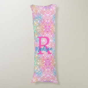 Cute iridescent unicorn pink faux glitter monogram body pillow