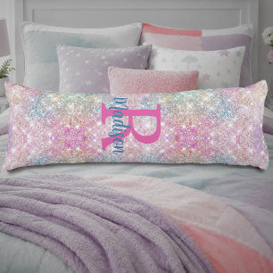 Cute iridescent unicorn pink faux glitter monogram body pillow