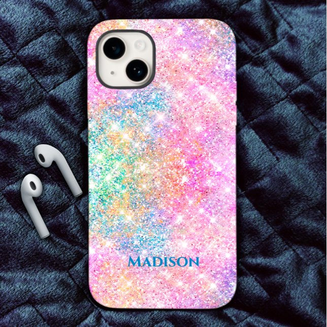 Cute iridescent unicorn pink faux glitter monogram Case-Mate iPhone case (Creator Uploaded)
