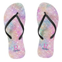 Cute iridescent unicorn pink faux glitter monogram