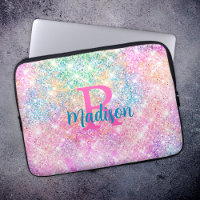 Cute iridescent unicorn pink faux glitter monogram