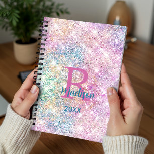 Cute iridescent unicorn pink faux glitter monogram planner