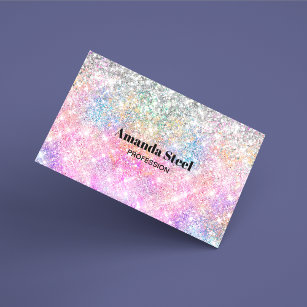 Cute iridescent unicorn pink glitter 	Magnetic business card