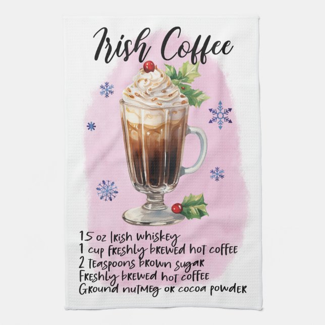 Cute Irish Coffee Christmas Drink Recipe Kitchen Towel (Vertical)