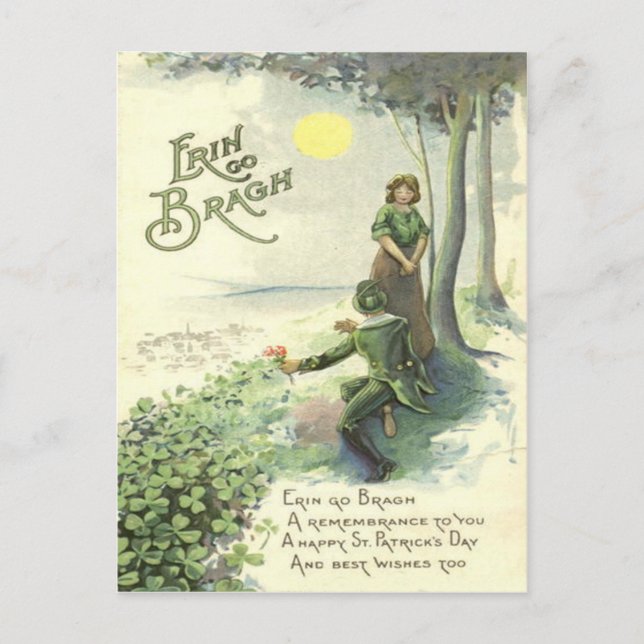 Cute Irish Couple Shamrock Sun Postcard (Front)