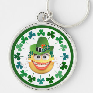 Cute Irish Emoji with Shamrock Key Ring