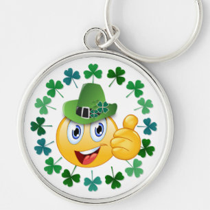 Cute Irish Emoji with Shamrock Keychain