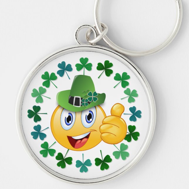 Cute Irish Emoji with Shamrock Keychain (Front)